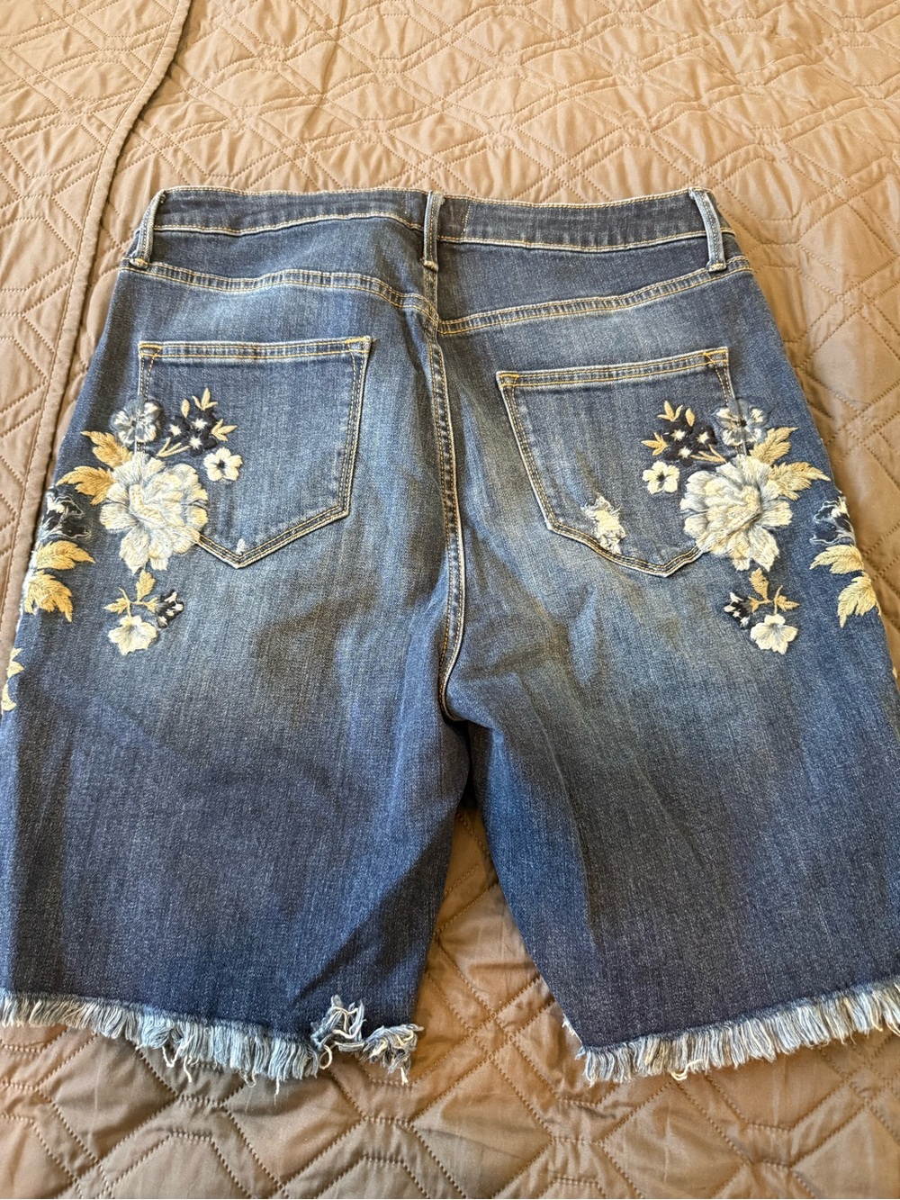DRIFTWOOD Dark Blue Denim Shorts with Floral Embroidery - Picture 2 of 5